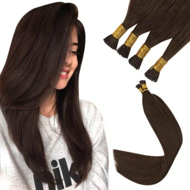 I Tip Hair Extensions High Quality Real Human Hair Darkest Brown #2 | KQ Hair