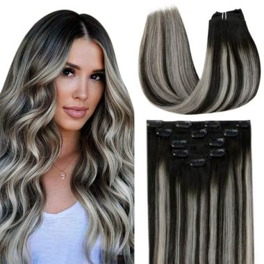 Tape in Hair Extensions Premium Balayage Black With Silver #1b/silver/1b| KQ Hair