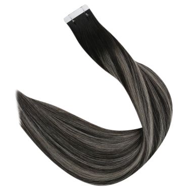 Tape in Hair Extensions Premium Balayage Black With Silver #1b/silver/1b| KQ Hair