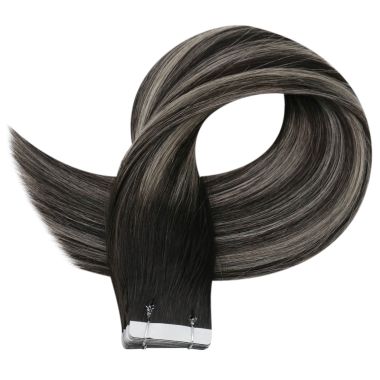 Tape in Hair Extensions Premium Balayage Black With Silver #1b/silver/1b| KQ Hair