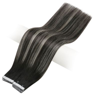 Tape in Hair Extensions Premium Balayage Black With Silver #1b/silver/1b| KQ Hair