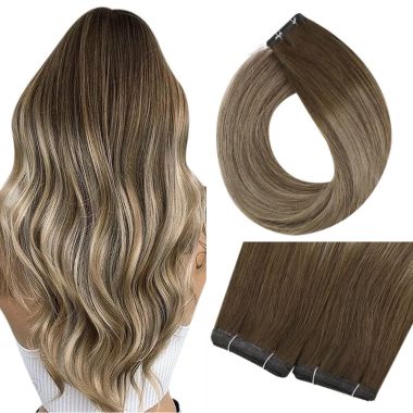 Flat Weft Extensions Seamless Balayage Brown With Blonde #4/27/4 | KQ Hair