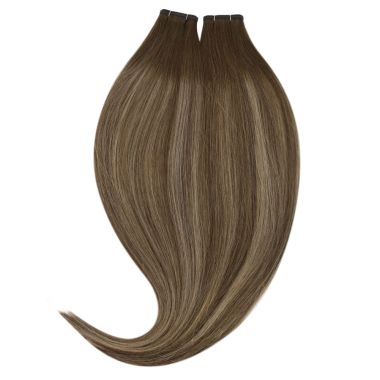 Flat Weft Extensions Seamless Balayage Brown With Blonde #4/27/4 | KQ Hair