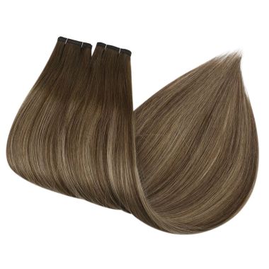 Flat Weft Extensions Seamless Balayage Brown With Blonde #4/27/4 | KQ Hair