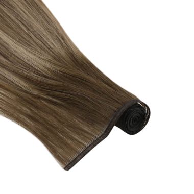 Flat Weft Extensions Seamless Balayage Brown With Blonde #4/27/4 | KQ Hair