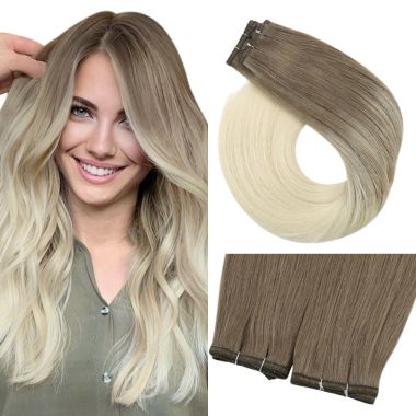 Flat Weft Balayage Light Brown With Platinum Blonde #Ba8/60 | KQ Hair