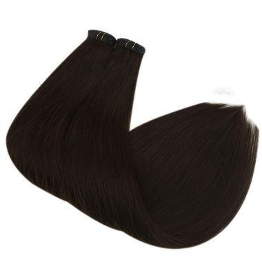 Flat Weft Hair Extensions Full Cuticle Darkest Brown #2 | KQ Hair