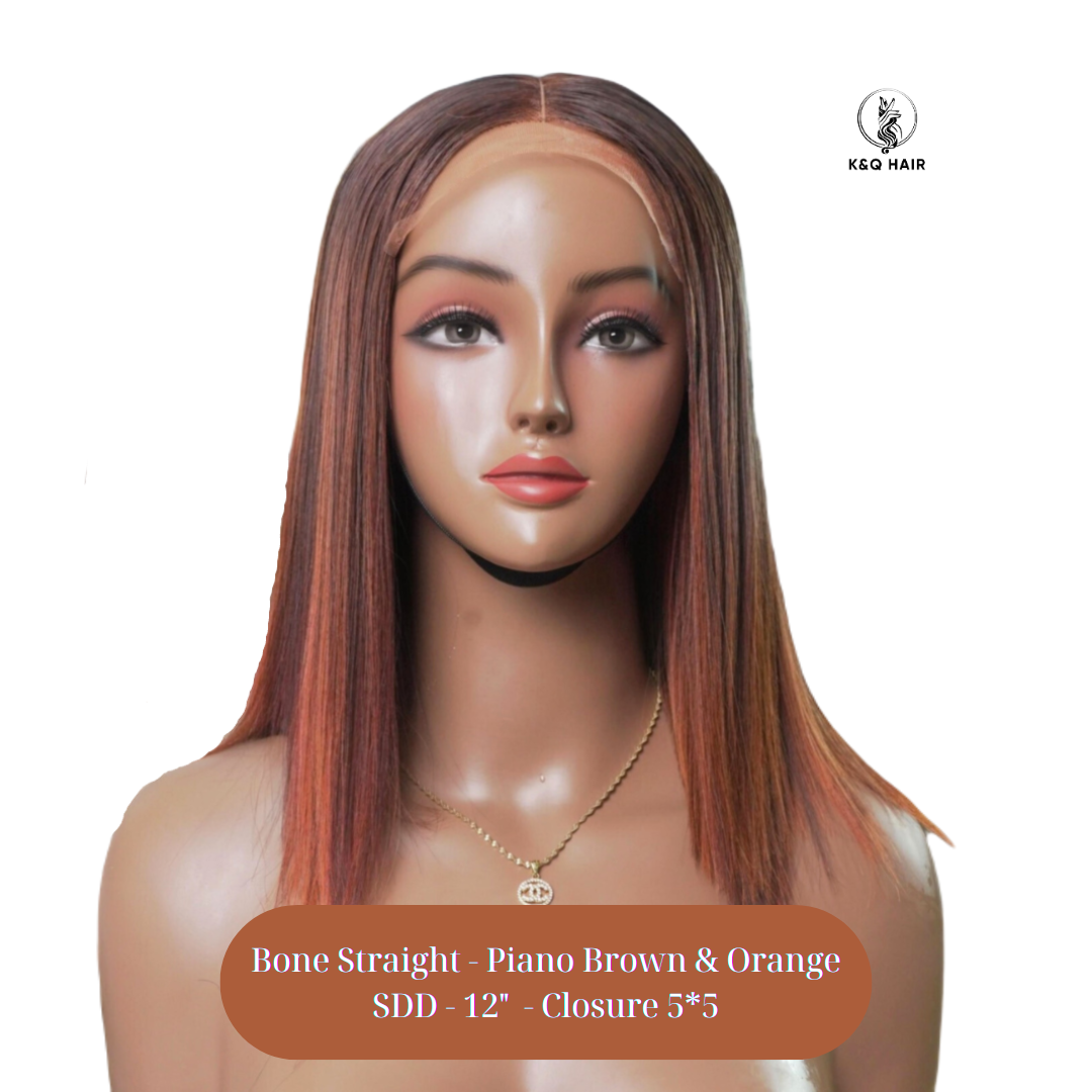 KQ - Wig - Bone Straight - Piano Brown & Orange - SDD - Closure 5*5