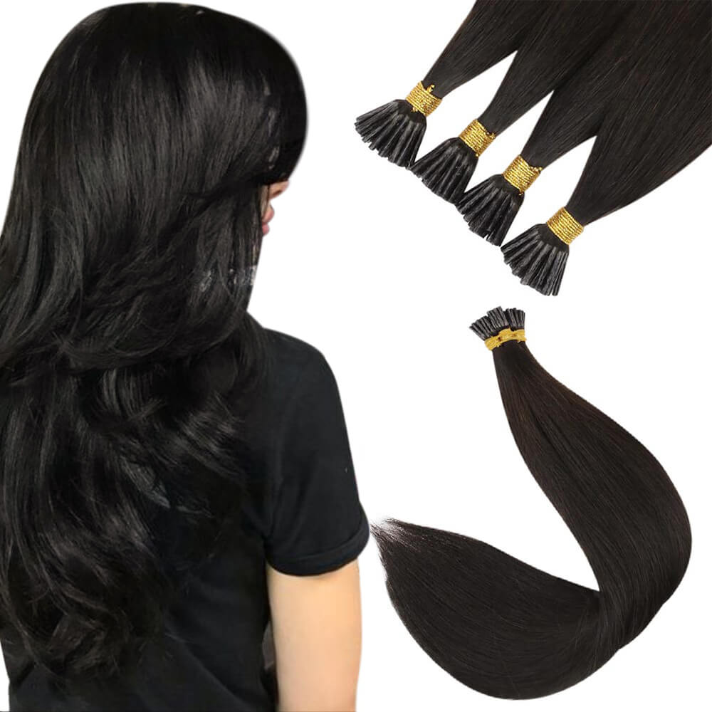 I Tip Human Hair Extensions Smooth Invisible Off Black #1B | KQ Hair