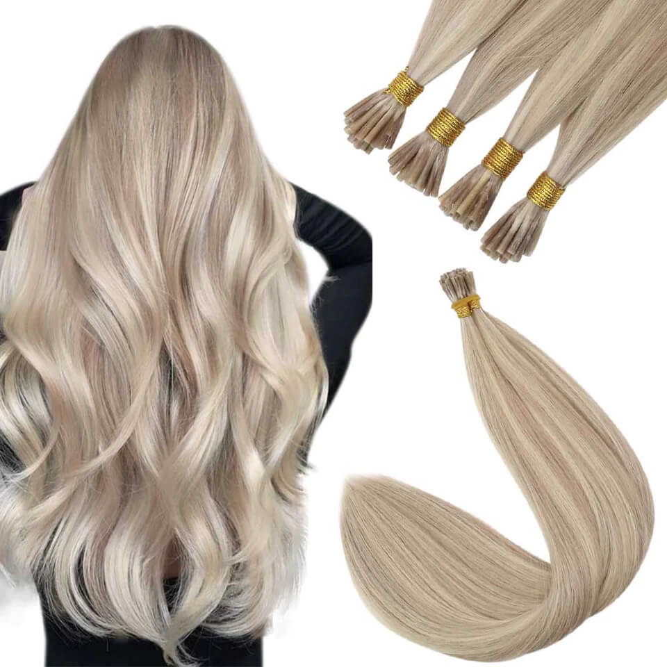 I Tip Human Hair Extensions Highlight Ash Blonde #P18/613| KQ Hair