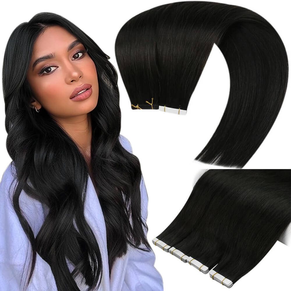 Seamless Tape In Hair Extensions High Quality Off Black #1B| KQ Hair Factory