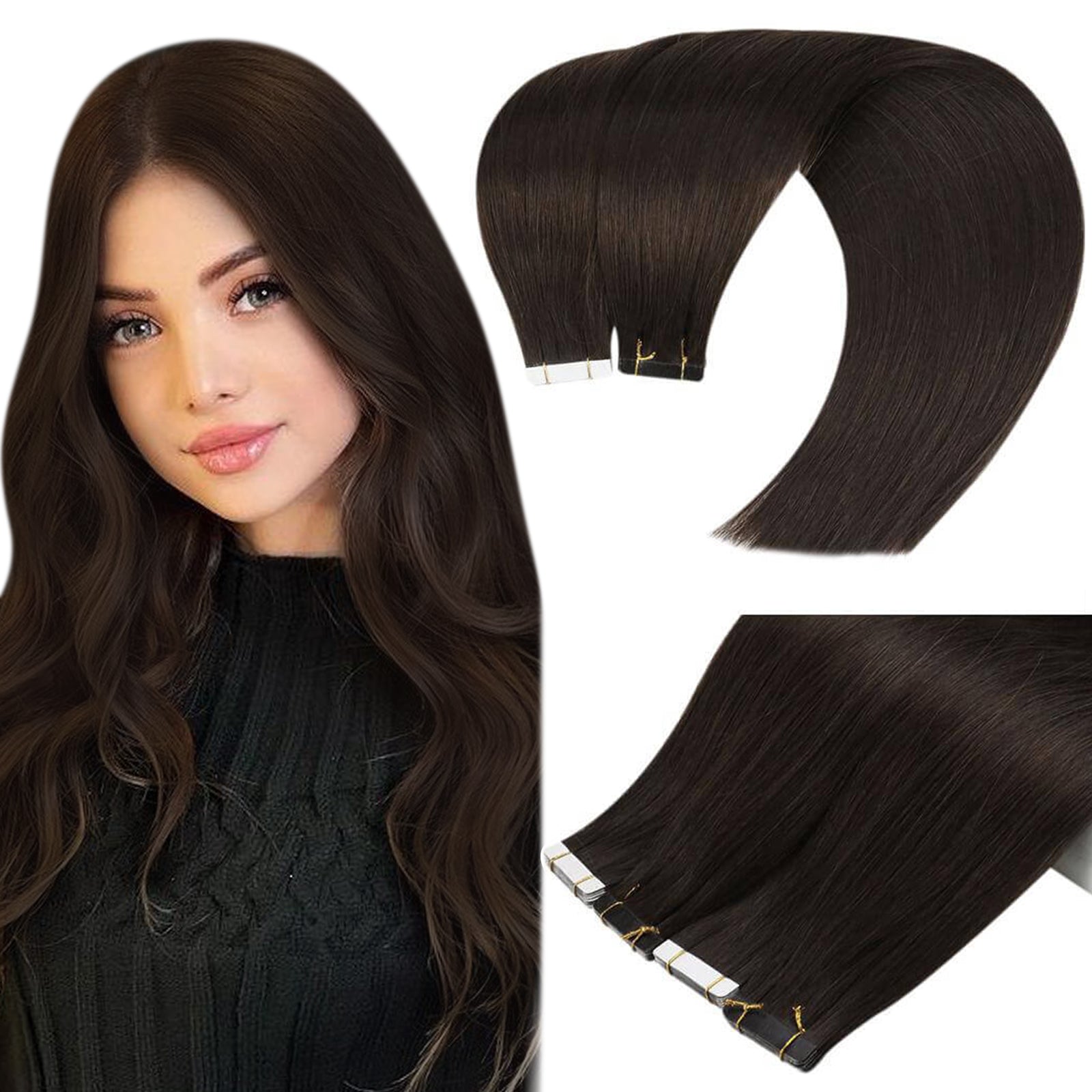 Seamless Tape In Hair Extensions Darkest Brown #2| KQ Hair