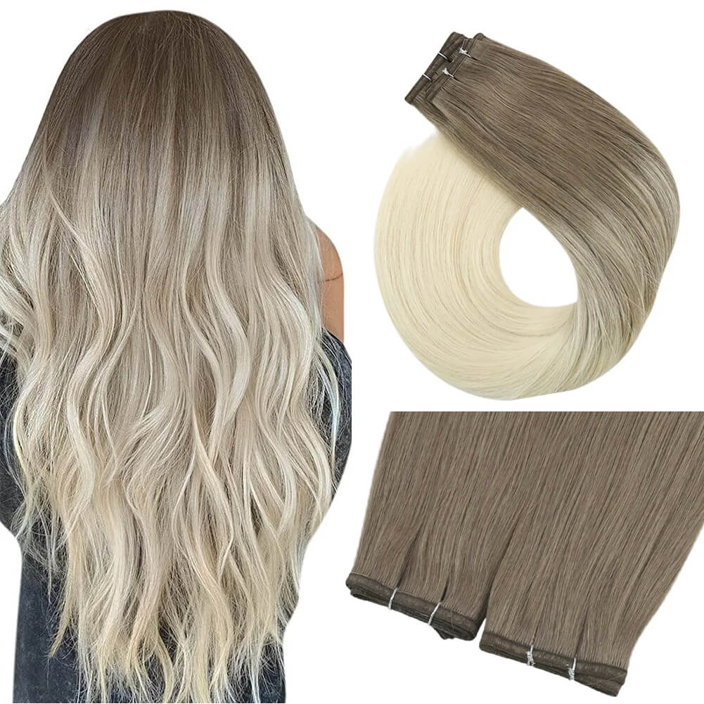 Flat Weft Balayage Light Brown With Platinum Blonde #Ba8/60 | KQ Hair