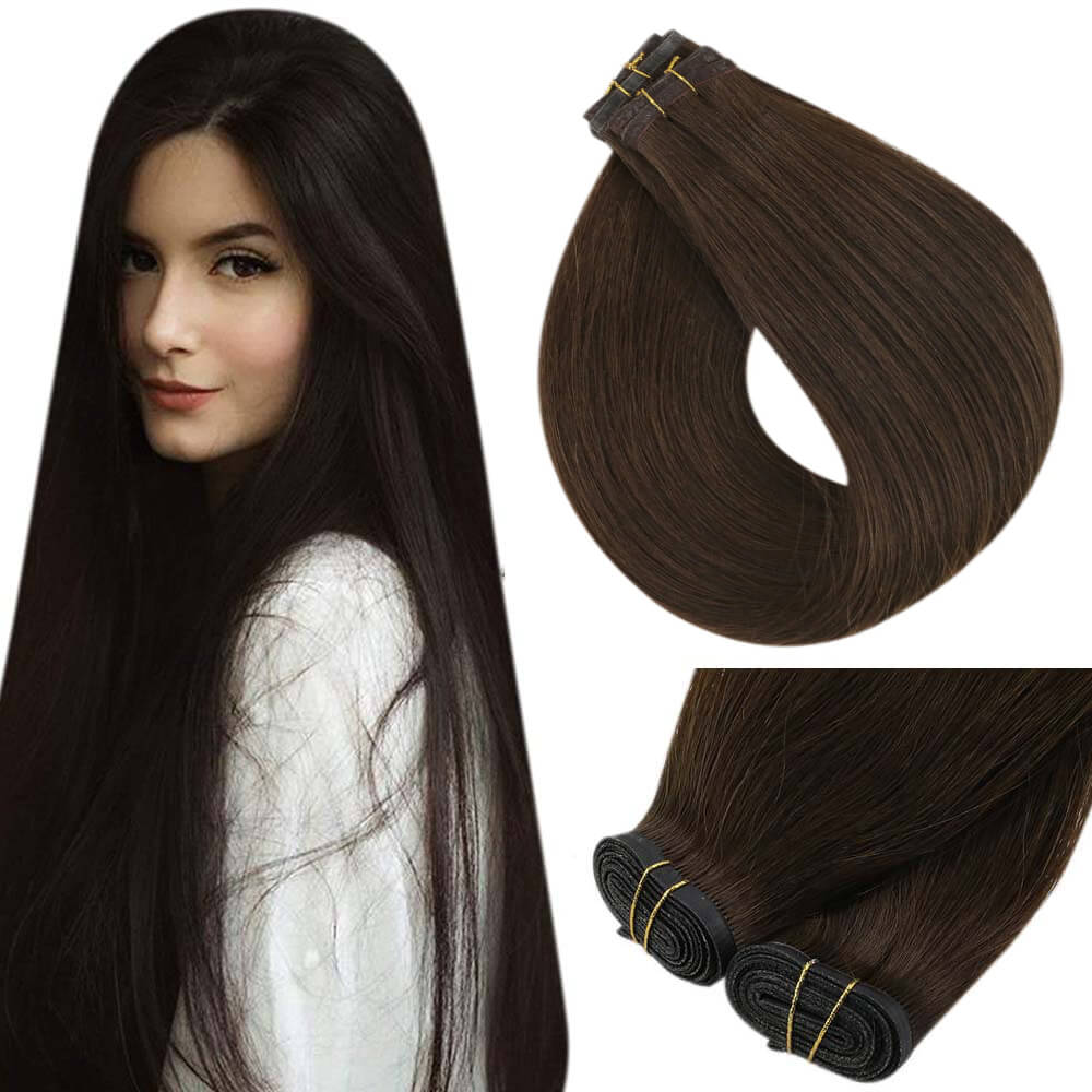 Flat Weft Hair Extensions Full Cuticle Darkest Brown #2 | KQ Hair